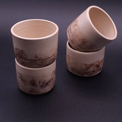 Handleless Yunomi Cup, Handmade Stoneware, Cream & Natural Iron Oxide Pattern, 200 ml