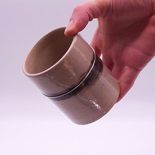 Cream Stoneware Cup, Iron Oxide & Steel Wire, 250 ml