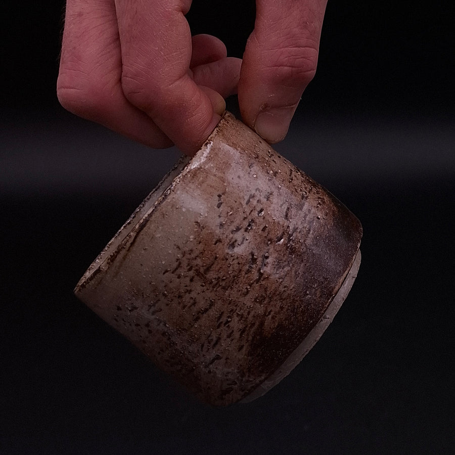 Handleless Yunomi cup handmade from stoneware with iron oxide and terra rosa surface, 200 ml