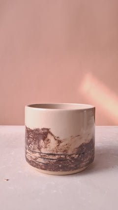 Handleless Yunomi Cup, Handmade Stoneware, Cream & Natural Iron Oxide Pattern, 200 ml